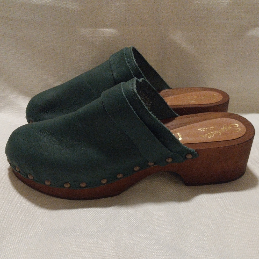 Seychelles Teal Leather Loud and Clear Studded Clog NWOB - Picture 3 of 9